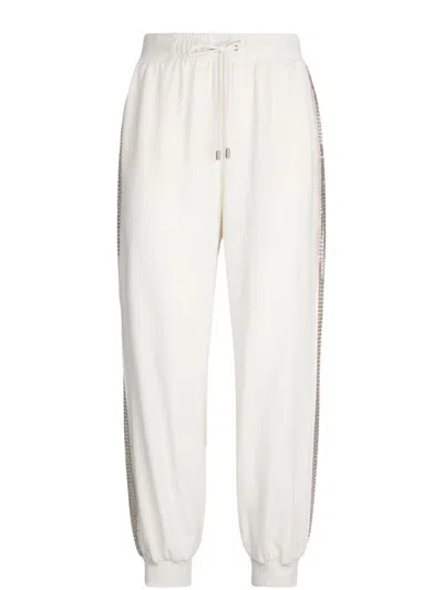 Liu •jo Liu Jo White And Gray Trousers With Shimmering Side Panels In Bianco E Grigio