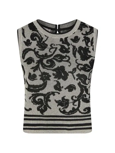 Liu •jo Liu Jo White Black Crew-neck Sweater In Multi