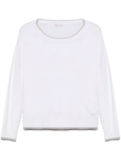 Liu •jo White Crew-neck Sweater With Finishes