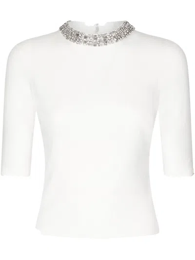 Liu •jo White Crop Top With Bejewelled Embellishment