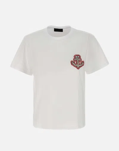 LIU •JO LIU JO WHITE EMBROIDERED RHINESTONE T SHIRT