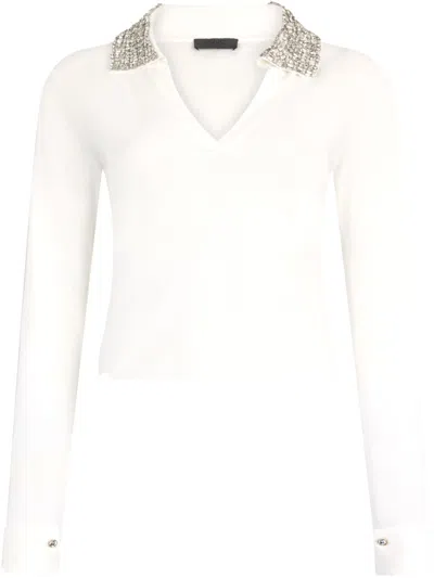 Liu •jo White Polo Shirt With Bejewelled Embellishment