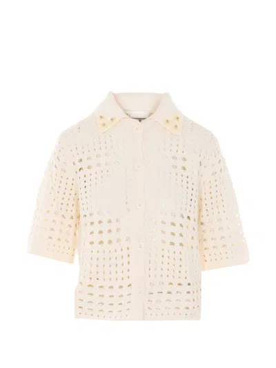 Liu •jo White Sequin Crochet Knit Sweater In Neutral