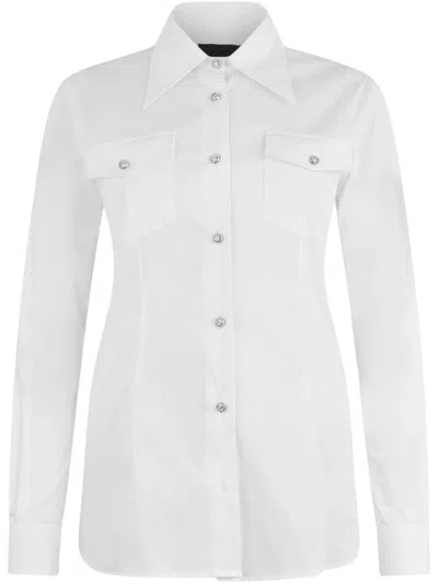 LIU •JO WHITE SHIRT IN COTTON WITH POCKETS AND BOTTOMS