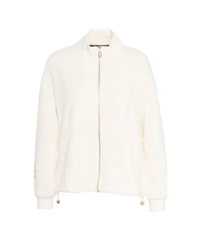 Liu •jo Liu Jo White Sweatshirt With Zipper And Rhinestone Accents