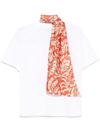 Liu •jo White T-shirt With Multicolored Scarf In Multicolour