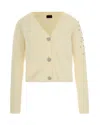 Liu •jo White Wool Cardigan With Rhinestones In Yellow