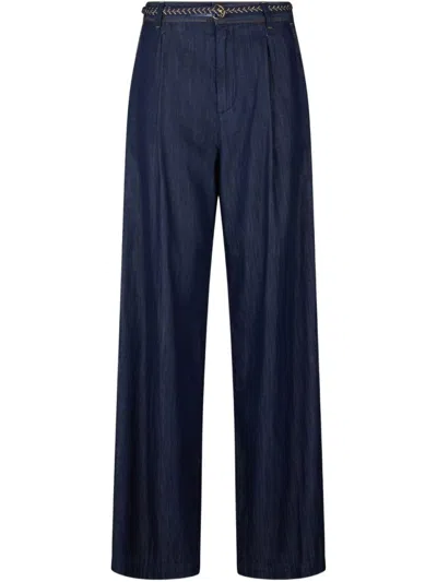 Liu •jo Liu Jo Wide-leg Blue Jeans With Braided Belt Detail