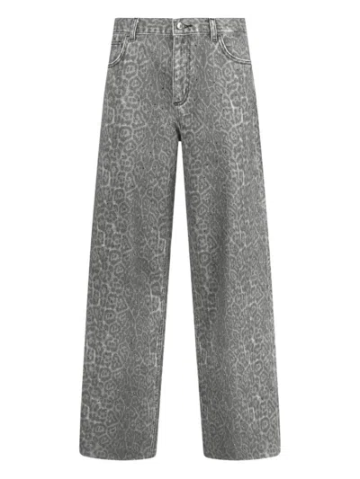 Liu •jo Animal Print Jeans With Pockets And Strass In Gray