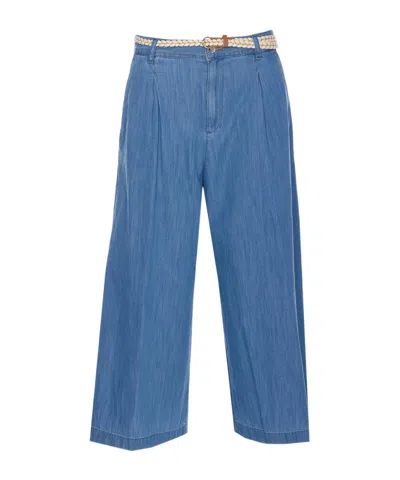 Liu •jo Liu Jo Wide-leg Denim Jeans With Pleat Detailing In Blue