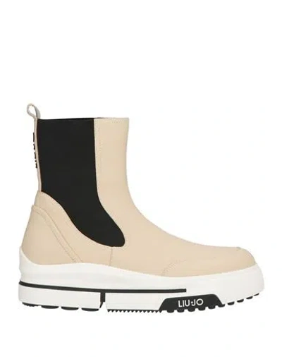 Liu •jo Woman Ankle Boots Beige Size 11 Calfskin, Textile Fibers In Multi