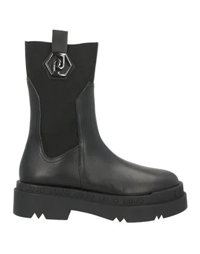 Liu •jo Woman Ankle Boots Black Size 8 Leather, Textile Fibers