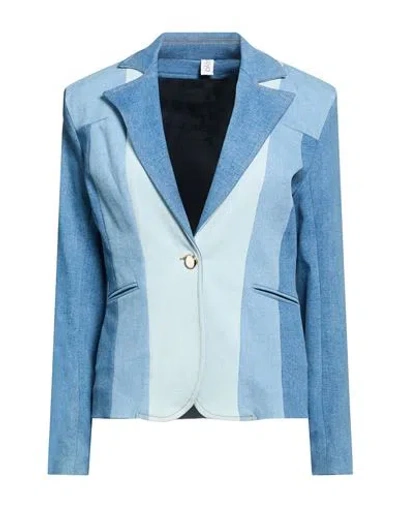 Liu •jo Woman Blazer Light Blue Size 6 Cotton, Elastane
