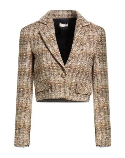 Liu •jo Woman Blazer Sand Size 2 Cotton, Acrylic, Polyester, Polyamide In Brown
