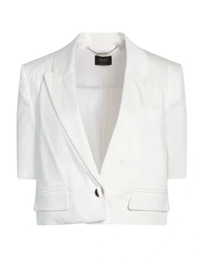 Liu •jo Woman Blazer White Size 12 Cotton, Elastane, Acetate, Polyester