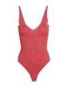 Liu •jo Woman Bodysuit Coral Size L Viscose, Polyamide, Polyester In Red