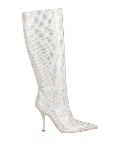 Liu •jo Woman Boot Silver Size 8 Textile Fibers, Soft Leather