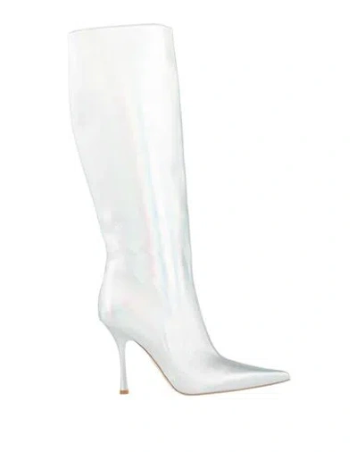 Liu •jo Woman Boot Silver Size 9 Sheepskin In White