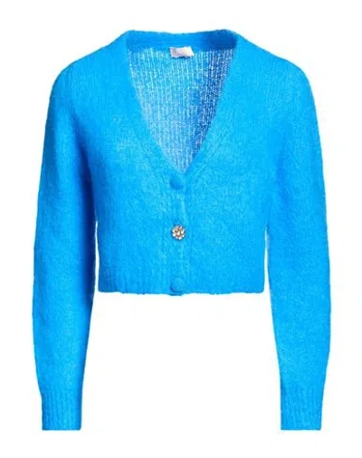 Liu •jo Woman Cardigan Azure Size L Mohair Wool, Polyamide, Elastane In Blue