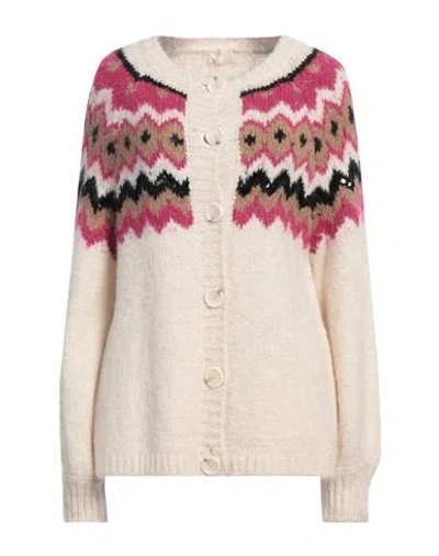 Liu •jo Woman Cardigan Beige Size L Acrylic, Polyamide, Viscose, Wool