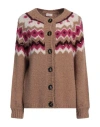 Liu •jo Woman Cardigan Camel Size L Acrylic, Polyamide, Viscose, Wool In Beige