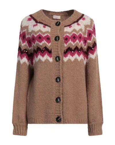 Liu •jo Woman Cardigan Camel Size L Acrylic, Polyamide, Viscose, Wool In Beige