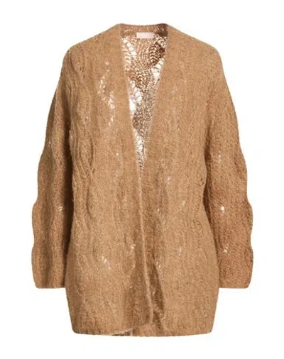 Liu •jo Woman Cardigan Camel Size L Alpaca Wool, Polyamide In Brown