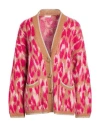 Liu •jo Woman Cardigan Fuchsia Size L Acrylic, Polyamide, Alpaca Wool, Viscose, Metallic Polyester In Pink