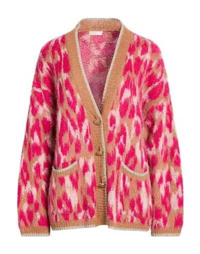 Liu •jo Woman Cardigan Fuchsia Size L Acrylic, Polyamide, Alpaca Wool, Viscose, Metallic Polyester In Pink