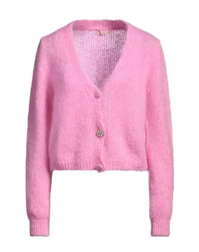 Liu •jo Woman Cardigan Pink Size Xs Mohair Wool, Polyamide, Elastane