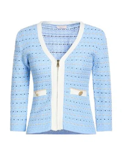 Liu •jo Woman Cardigan Sky Blue Size S Cotton, Viscose, Polyamide, Polyester, Metallic Polyester