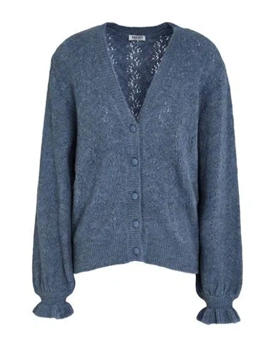 Liu •jo Woman Cardigan Slate Blue Size L Acrylic, Polyamide, Polyester, Wool In Black