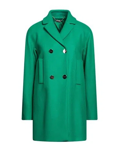 Liu •jo Woman Coat Emerald Green Size 10 Virgin Wool, Polyamide