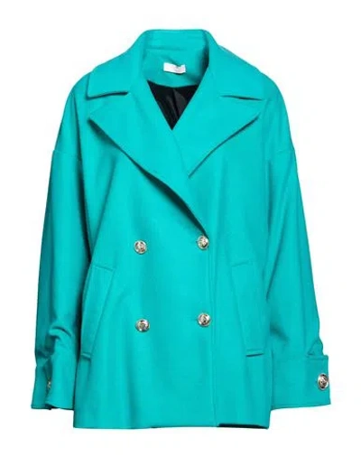 Liu •jo Woman Coat Emerald Green Size 6 Polyester, Acrylic, Virgin Wool In Blue