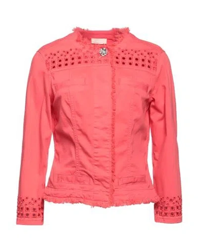Liu •jo Woman Denim Outerwear Coral Size 10 Cotton, Elastane In Pink