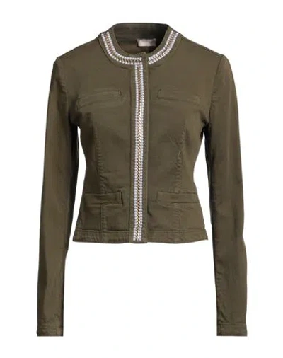 Liu •jo Woman Denim Outerwear Military Green Size 2 Cotton, Elastane