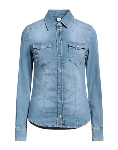 LIU •JO LIU •JO WOMAN DENIM SHIRT BLUE SIZE 12 COTTON, ELASTANE