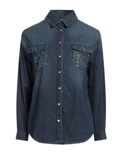 Liu •jo Woman Denim Shirt Blue Size 10 Cotton, Elastane