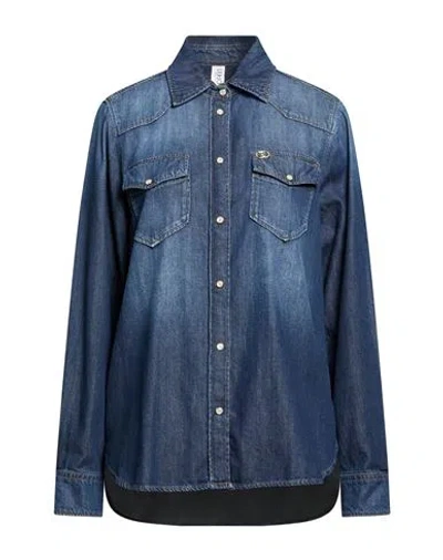 Liu •jo Woman Denim Shirt Blue Size 12 Cotton, Lyocell, Modal