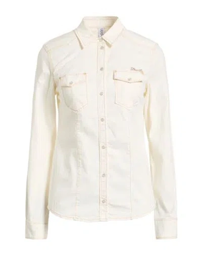 Liu •jo Woman Denim Shirt Ivory Size 12 Cotton, Elastane In White