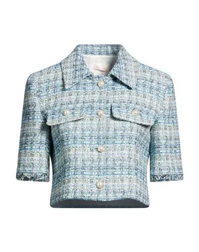 Liu •jo Woman Jacket Azure Size 2 Cotton, Acrylic, Polyester, Metallic Polyester, Polyamide In Blue