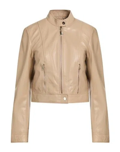 Liu •jo Woman Jacket Beige Size 10 Lambskin In Sand