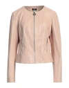 Liu •jo Woman Jacket Beige Size 12 Leather, Viscose, Polyamide, Elastane