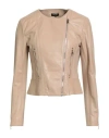Liu •jo Woman Jacket Beige Size 4 Lambskin In Neutral