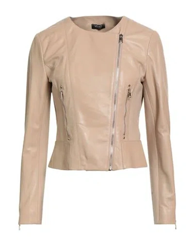 Liu •jo Woman Jacket Beige Size 4 Lambskin In Neutral