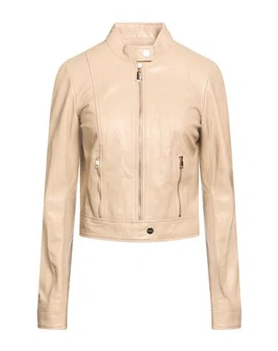 Liu •jo Woman Jacket Beige Size 6 Lambskin In Neutral