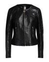 Liu •jo Woman Jacket Black Size 8 Leather, Viscose, Polyamide, Elastane