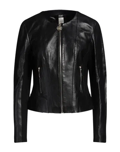 Liu •jo Woman Jacket Black Size 8 Leather, Viscose, Polyamide, Elastane