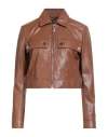 Liu •jo Woman Jacket Brown Size 8 Lambskin In Brown