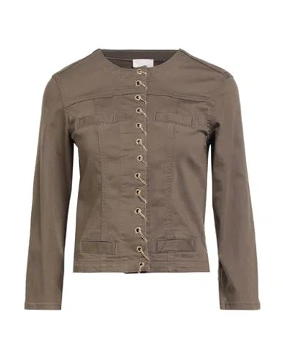 Liu •jo Woman Jacket Khaki Size 10 Cotton, Elastane In Sand